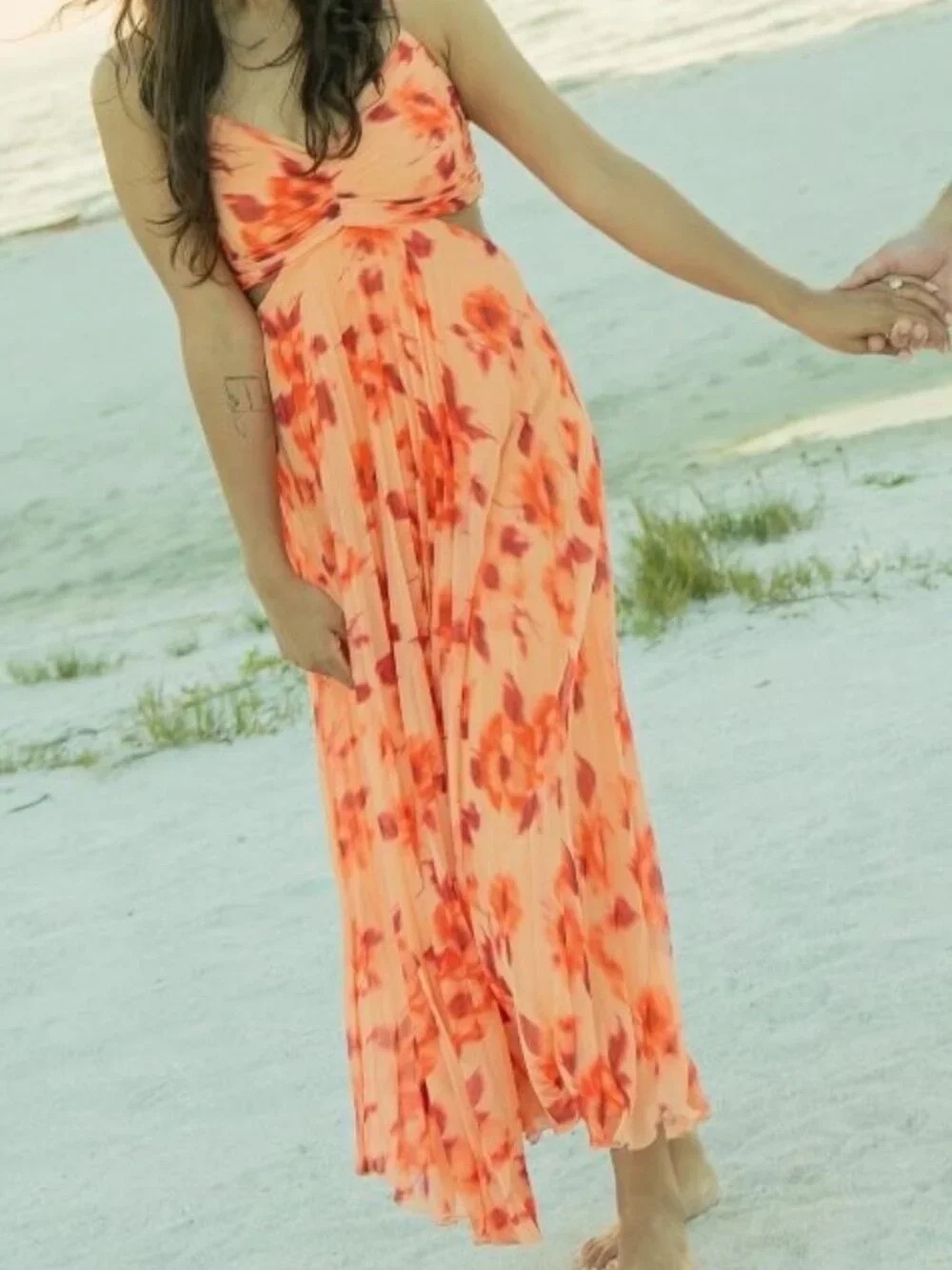 Abercrombie & Fitch Peach Maxi Dress with Orange Floral Print